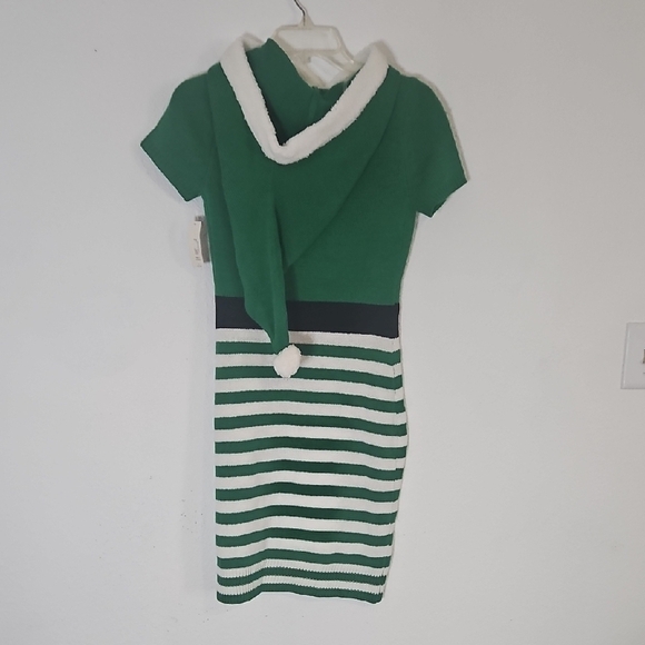 Ugly CHRISTMAS No Boundaries Holiday Green and White Striped Elf Dress Sz XS (1) - Picture 5 of 9